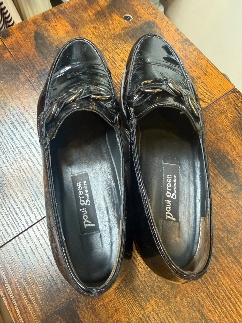 Paul Green Womens Black Patent Leather Chain Loafers Size 4.5/US7